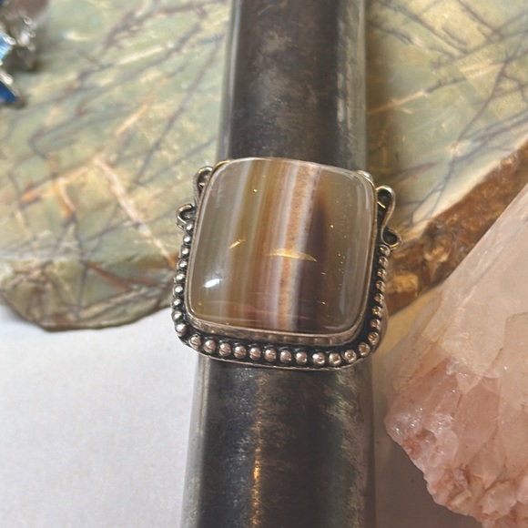 Sterling silver agate stripe stone ring - Picture 9 of 9